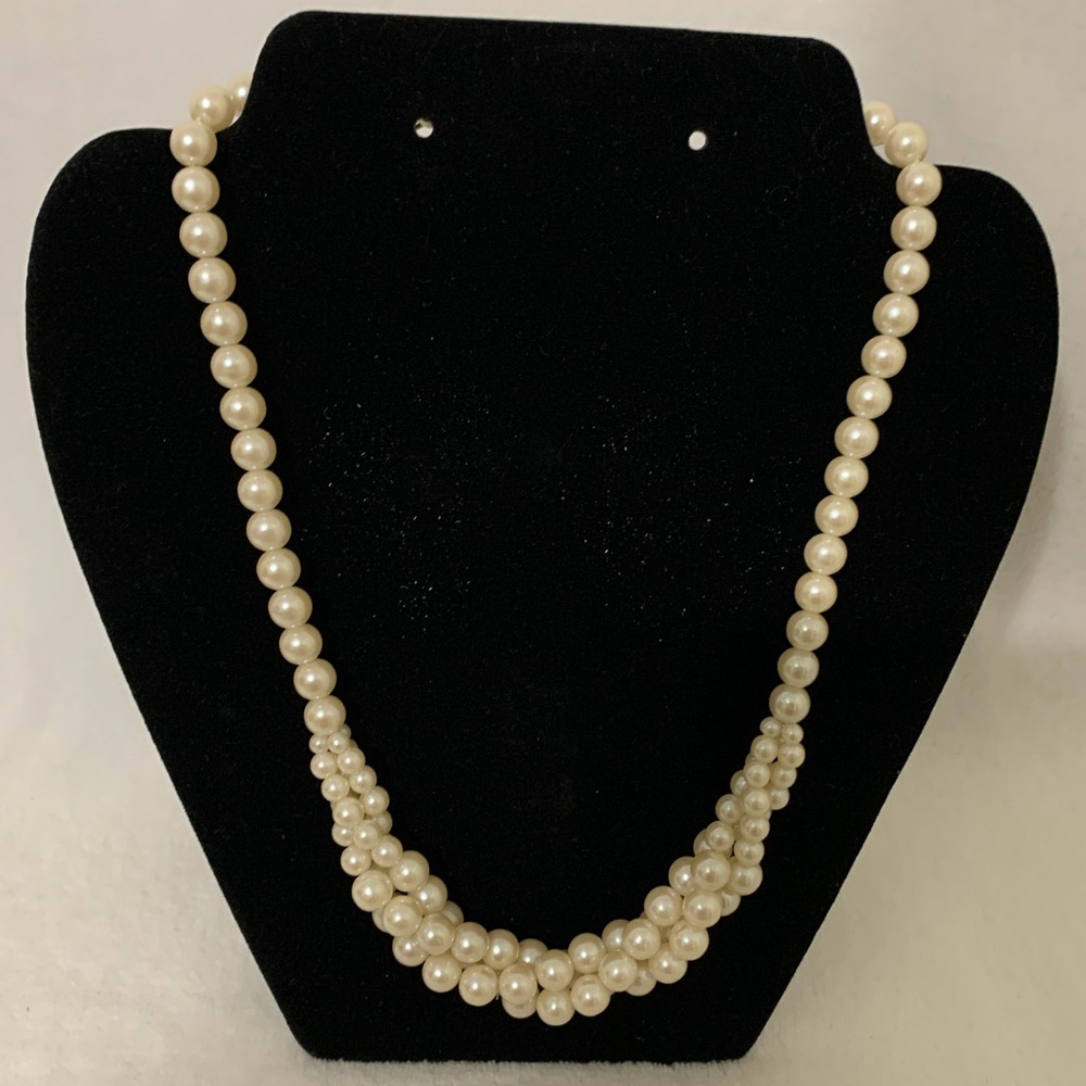 3 Strand Faux Pearl Necklace 26”